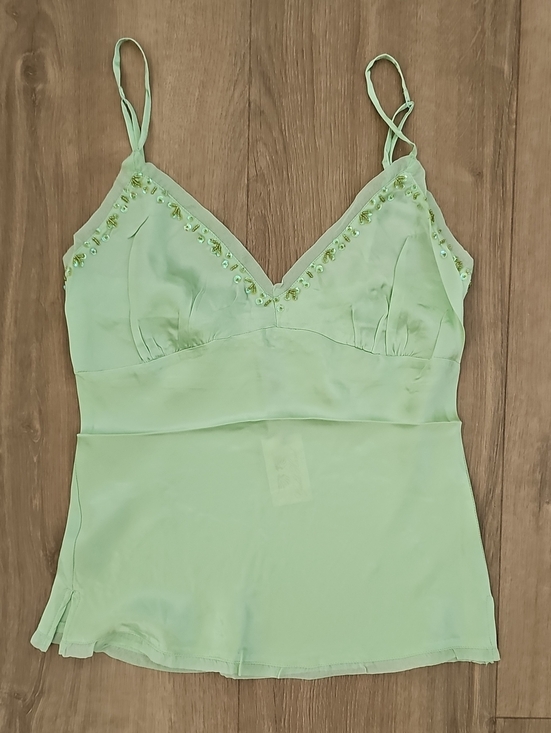Gold Hawk Other - Gold Hawk Light Green Embellished Lace-Trim Camisole 100% Silk Size Small